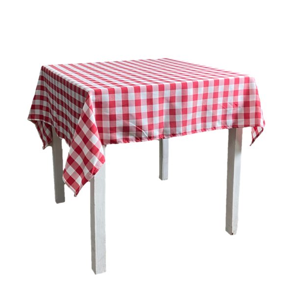 Tafellinnen rood-wit geblokt 220 x 240 cm te huur
